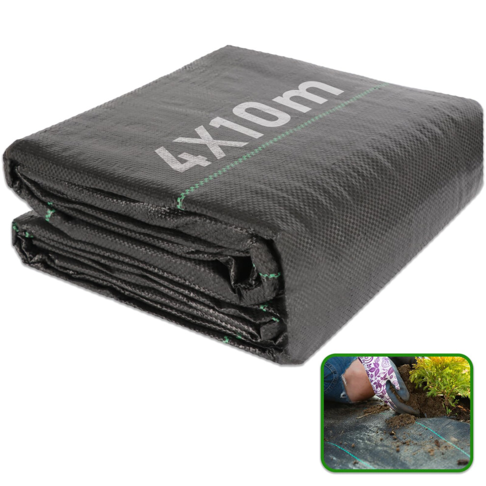 Cakkvde 4M X 10M Heavy Duty Weed Membrane - Woven Weed Barrier Fabric For Landscaping, Driveways, Gravel Paths & Artificial Grass Underlay (, Black