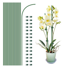 20Pcs Plant Support Stakes with 30 Pcs Plant Clips, Plant Sticks for Indoor and Outdoor Plants, Orchid Clips and Stakes,16inch Tall Bendable Single