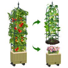MQJIAZHI Raised Tomato Planter Box with Metal Trellis, 180 CM Self-Watering Trellis Planter with Wheels for Climbing Plants, Raised Bed Planters with