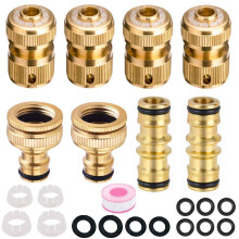 Abimars 8 Pack Brass Garden Hose Tap Connector Kit ? 2 Double Male Adapters, 4 Quick Connect 1/2" Hose Ends, 2 Tap Connectors ? Hose Pipe Fittings Set