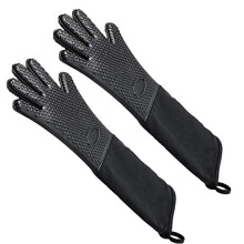 Extra Long Silicone Oven Gloves Heat Resistant, Non-Slip Cotton Quilted Oven Mitts, Oven Mitts For Grilling,Cooking, Baking - Black Long Oven Gloves