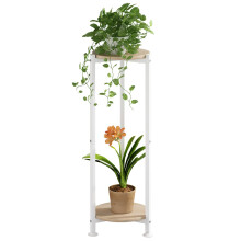 Dazioter Plant Stand Indoor Corner Tall 2 Tier Metal Modern Flower Storage Plant Shelf Holder for Living Room Balcony Garden (White Round, 2 Tier)