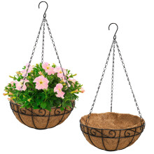 Tosnail 2 Pack 12" Metal Hanging Flower Pots, 12 inch Hanging Planters Plant Basket with Thick Coco Fiber Liners - S Patterns