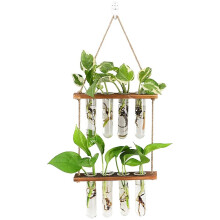 Unnosin Wall Hanging Planter, 2 Tiered Plant Propagation Stations Plant Terrarium with Wooden Stand, Glass Planter Test Tube Vase for Propagating