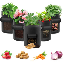 Potato Grow Bag, 5 Pack 15 Gallon Vegetable Grow Plant Bags Breathable Garden Growing Bag Planting Tomato Fabric Pots with Strap Handles and Access