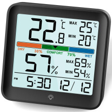 NOKLEAD Room Thermometer Hygrometer,Digital Indoor Thermometer with Max Min Records Light Air Comfort Clock Temperature Monitor Humidity Meter for