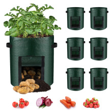 LITLANDSTAR 6 Pack Potato Grow Bags, 10 Gallon Grow Bags Garden Planting Bags with Flap Windows and Handles, Vegetable Grow Bags for Potato, Onion,