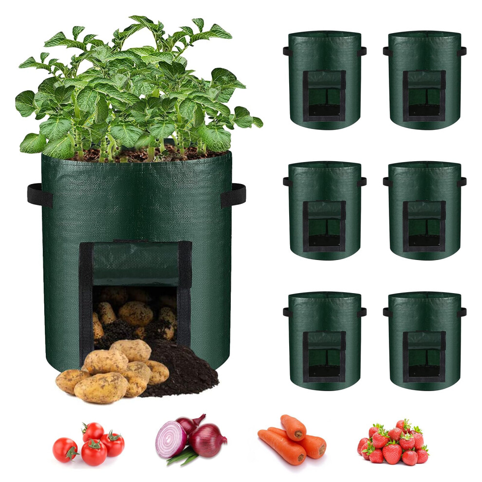 6 Pack Potato Grow Bags, 10 Gallon Grow Bags Garden Planting Bags With Flap Windows And Handles, Vegetable Grow Bags For Potato, Onion, Litlandstar