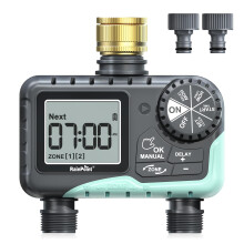 RAINPOINT Water Timer 2 Outlets, IP65 Waterproof Irrigation Hose Timer with Brass Inlet, Rain Delay/Manual Watering, Automatic Watering System for