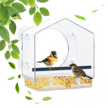 Window Bird Feeder with Strong Suction Cups Acrylic Wild Bird Feeder House Hanging Bird Feeder Bird Seed Feeders with Drain Holes for Wild Bird, Small