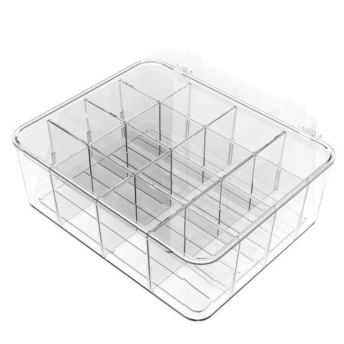 Clear plastic storage box with 4 compartments and lid 1