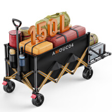 AMADA HOMEFURNISHING Extendable Festival Trolley with Tailgate Expansion, Foldable Trolley on Wheels for Camping, Grocery, Beach, Garden & Sports