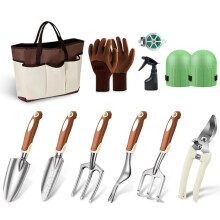 ABRFC Garden Tools Set, ABRFC 11 PCS Aluminum Alloy Steel Hand Tool Gift Kit with Garden Bag, Heavy Duty Gardening Tools, Gardening Gifts for Women &