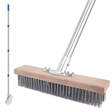 Wire Brush with Telescopic Handle (63 in), Heavy Duty Metal Bristle Wire Broom for Cleaning Garden Patio, Deck, Outdoor Broom Floor Scrubbing Brush