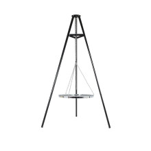 La Hacienda Tripod with BBQ Cooking Grill - Adjustable Height - Portable - Camping, Black