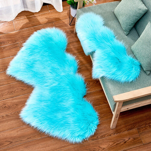 Tapis moelleux en forme de cœur, bleu polyester, 35 x 70 cm 1