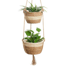 KAHEIGN Hanging Seagrass Planter Basket, 2 Size Woven Plant Pot Indoor Outdoor - Flower Pots Cover Storage Basket Plant Containers for Home Decor