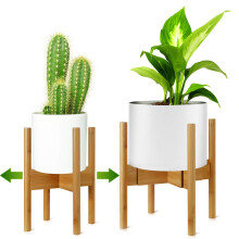 JIIKOOAI Plant Stand, Mid-Century Modern Flower Pot Stand, Wood Flower Pot Holder, Adjustable Bamboo Holder for Indoor Pots, Indoor Plant Holder, Fits