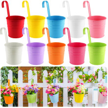 ELECLAND 10 Pack Metal Iron Flower Pots Hanging Planter Pots Outdoor with Detachable Hook Small Vase Garden Planter Balcony Home Decor Ornaments