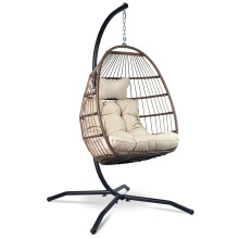 Vita5 Hanging Egg Chair Indoor&Outdoor - Swing Chair with Frame Polyrattan with Cushion - Hanging Chair Outdoor and Indoor - Foldable Hammock Chair -