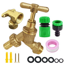 YAAVAAW Outdoor Garden Tap Kit - 1/2 Inch BSP Hose Union With Brass Wall Plate Fixture, Outside Hose Fitting Set, Water Bibcock for IBC Tank, Wall
