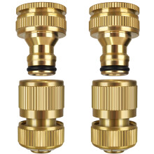iBamso Garden Hose Connector, Solid Brass Garden Tap Connector, 1/2 Inch and 3/4 Inch 2-in-1 Faucet Connector, 1/2 Inch Quick Connect Garden Hose