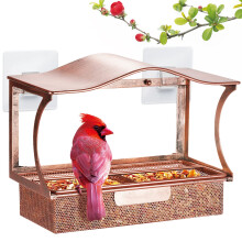 Window Bird Feeder, HouseSapp Window Feeder Sturdy Metal Detachable Tray with Strong Suction Cups, Super Adhesive Sheet?4, Squirrel Proof Outdoor