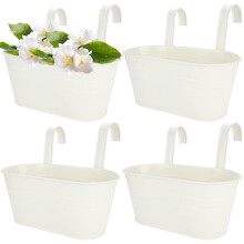 DAJAVE 4 Pcs Balcony Planters for Railing Over Fence Planters Metal Hanging Flower Pots Outdoor Hanging Plant Pot with Detachable Hook Large Hang