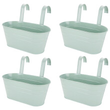 APACALI 4 PCS Metal Hanging Flower Pots, 27cm Over Fence Planters, Balcony Planters for Railing, Fence Hanging Planter with Detachable Hooks, Hanging
