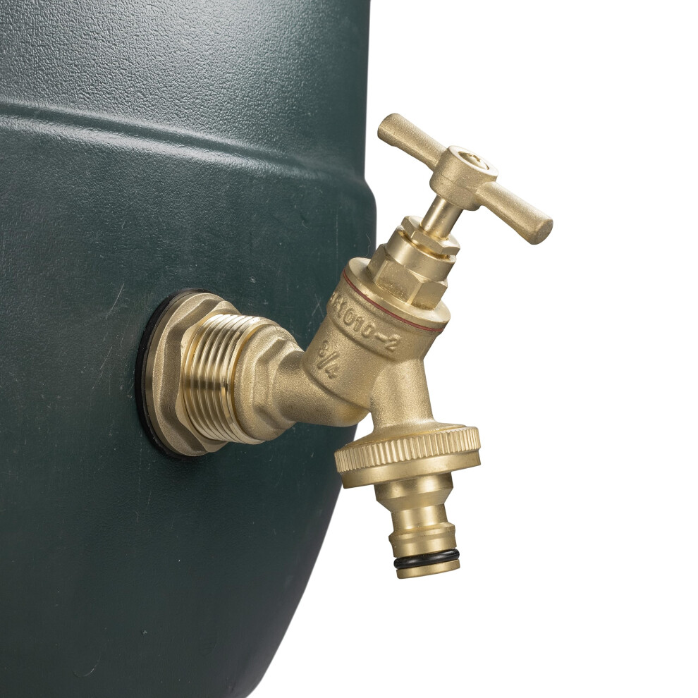 Solid Brass Water Butt/Rain Barrel/Tank Threaded Outlet Adaptor/Connector With 2 Washers And Nut,Range Of Tap Options (Connector+Brass Bib+Quick Con) 5051224472628