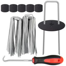 50 Weed Control Membrane Pegs + 50 Buffer Washer, 6 Inch 11 Gauge Galvanized U-Shaped Metal Garden Landscape Staples Weed Mat Yard Ground Pins for