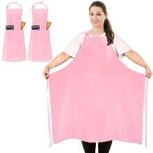 FunChaos 2 Pcs Plus Size Chef Apron, Pink Apron, Unisex Aprons with 2 Pockets for Cooking, Grilling, BBQ, Work, Professional Aprons for Waiter Artist