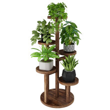 Bamworld 5 Tier Tall Plant Stand Indoor, Corner Wood Plant Shelf for Multiple Plants, Tiered Round Flower Stand for Patio Garden Balcony Living Room