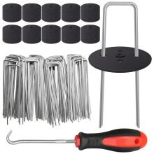 100 Weed Control Membrane Pegs + 100 Buffer Washer, 6 Inch 11 Gauge Galvanized U-Shaped Metal Garden Landscape Staples Weed Mat Yard Ground Pins for
