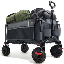TIMBER RIDGE Festival Trolley on Wheels with Brakes, 200L Folding Camping Trolley Cart with Adjustable Handle & Cover Bag, 100kg Heavy Duty Cart Wagon
