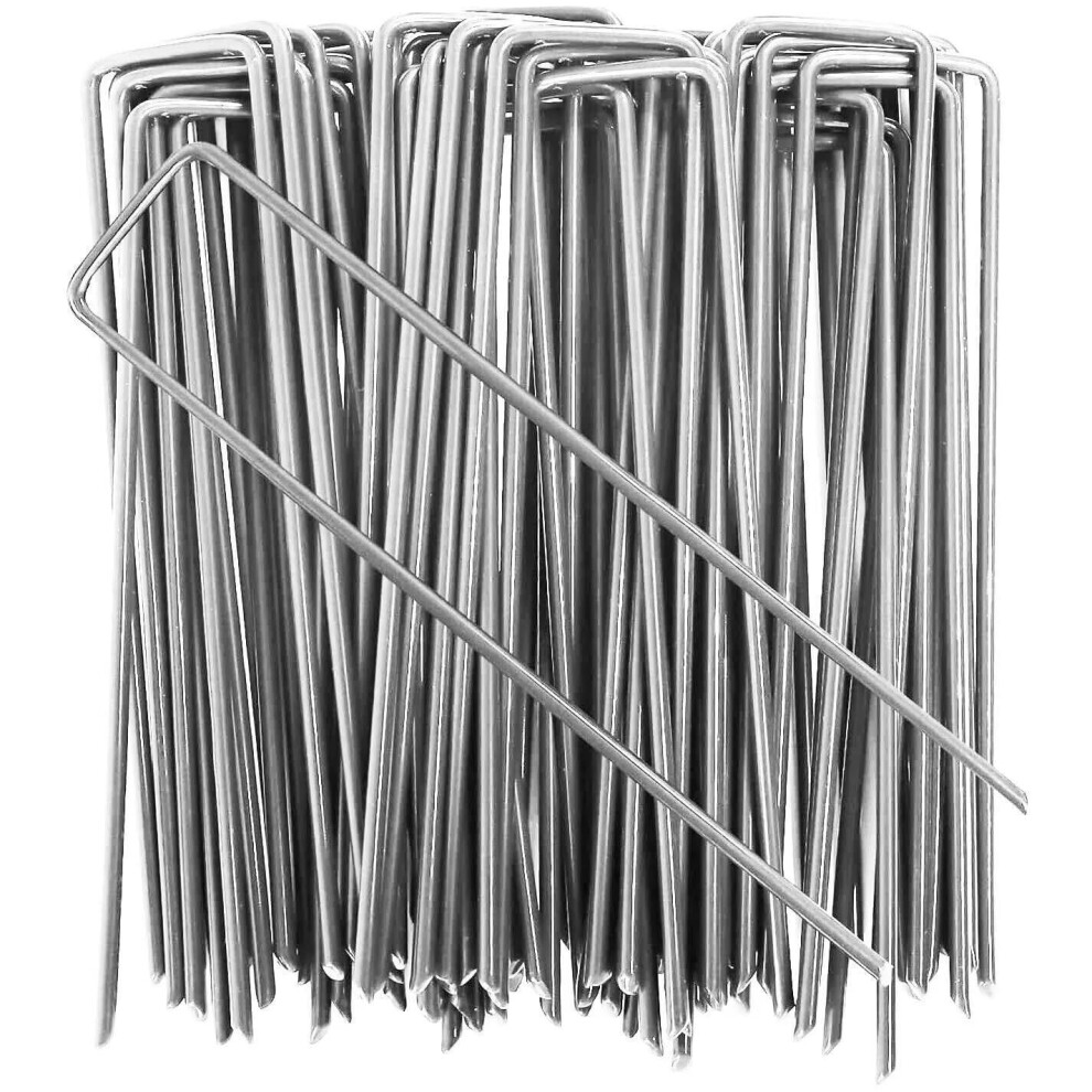 Garden Stakes 6 Inches, 100 Pack U-Shaped Tent Stakes, Galvanized Landscape Staples, Ground Stakes For Landscaping Securing Weed Barrier 5051224473601