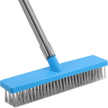 Newthinking Heavy Duty Yard Wire Broom with 63Inch Long Handle, 12Inch Hard Metal Wire Brush for Removing Weed, Moss Algae, Outdoor Yard Scrubbing