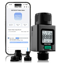 RESTMO Smart Water Flow Meter, 180? Adaptive Garden Hose Tap Meter, Measure Gallon/Liter Consumption and Flow Rate for Outdoor Garden Hose Watering,