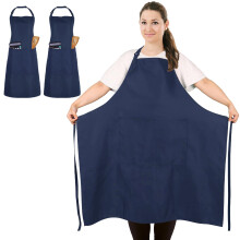FunChaos 2 Pcs Plus Size Chef Apron, Navy Blue Apron, Unisex Aprons with 2 Pockets for Cooking, Grilling, BBQ, Work, Professional Aprons for Waiter