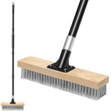 TidyBliss Stainless Steel Wire Scrub Brush with Long Handle, Heavy Duty Stiff Metal Broom Scrubber, Outdoor Moss Removal for Concrete Floor, Deck,