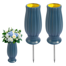 HFDONGL Grave Flower Pots 2 Pack Grave Flower Holders Grave Vases with Spike and Drainage Holes Plastic Cemetery Flower Pots for Gravestone Grave