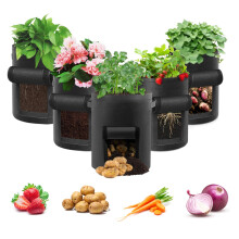 Potato Grow Bag, 5 Pack 10 Gallon Vegetable Grow Plant Bags Breathable Garden Growing Bag Planting Tomato Fabric Pots with Strap Handles and Access