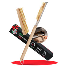 Senwosa Pizza Oven Brush with Stone Scraper - 66 cm - Stainless Steel Bristles, Extra Long Handle, Heat-Resistant - Compatible with Ooni Ovens -