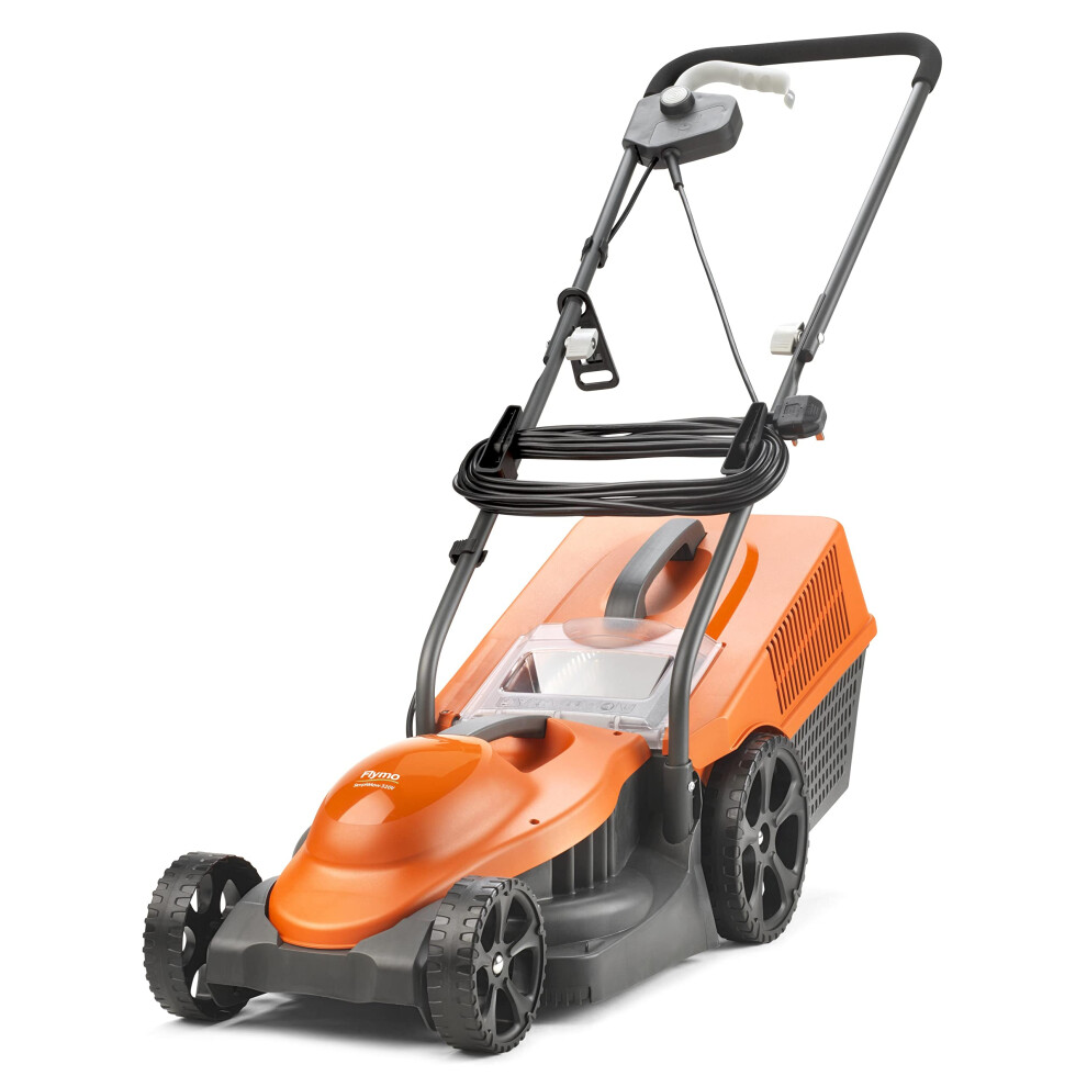 Flymo Simplimow 320V Wheeled Electric Lawnmower - 1300 W Motor, 32 Cm Cutting Width, 30 Litre Grass Box, Soft Grip Handles, And Orange/Grey