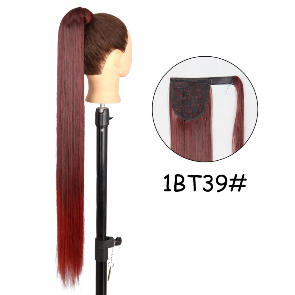 Unisex 34Inches Synthetic Ponytail Hair Extension Clip In Fake Wig Hairpiece Blonde Wrap Around Pigtail Long Smooth Overhead Pony Tail