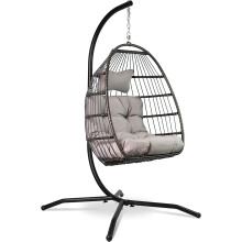 Vita5 Hanging Egg Chair Indoor&Outdoor - Swing Chair with Frame Polyrattan with Cushion - Hanging Chair Outdoor and Indoor - Foldable Hammock Chair -