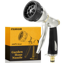 FANHAO Heavy Duty Garden Hose Pipe Spray Gun, 100% Metal Hose Gun with 8 Spray Patterns, High Pressure Hose Nozzle with Non-Slip Grip for Watering