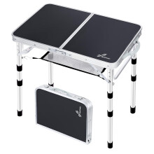 Sportneer Folding Camping Table, 4 Adjustable Height Small Folding Table 60cmL? 40cmW Portable Camp Tables with Mesh Layer for Outdoor Camp Garden