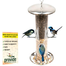 PROVIDE Large Stainless Steel bird feeder With Tray, garden Bird Seed Feeder, bird feeders for small birds, metal wild Bird Feeders. Hanging Bird