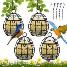 OFFCUP Fat Ball Bird Feeder, 4pcs Metal Fat Ball Bird Holder, Hanging Bird Feeder Holder Spherical with 4 S-shaped hooks for Outdoor Garden Wildlife